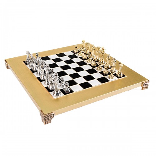 Шахматы классические турнирные "Стаунтон" черно-белая доска 28x28 см, фигуры золото-серебро